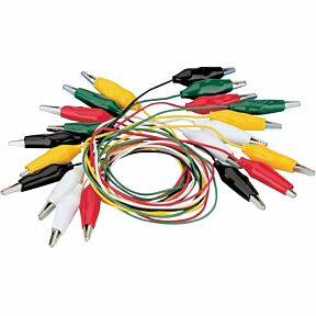 10 delni set kablov opremljenih s krokodilčki na vsaki strani, različnih barv, črna, rumena, rdeča, bela, zelena dolžina 28 cm