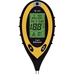 digitalni merilnik tal prikazuje ph vrednost in vlažnost tal, temperaturo okolice in osvetljenost lokacije