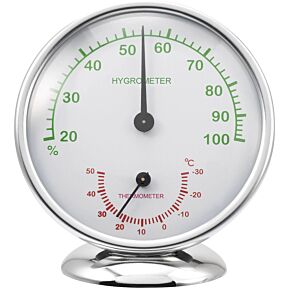 Analogni termo/higrometer , higrometer v zeleni, termometer v rdeči barviokvir v kromirani barvi