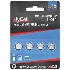 Gumbna baterija LR44 1,5V  (4 kosi) HyCell v originalni embalaži