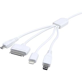 USB polnilni kabel s 4 priključki 5V 1A 37cm v beli barvi