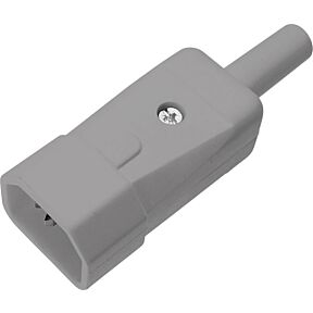 3-polni kabelski vtič C14 s plastičnim zaščitnim ovratnikom in vijačnim priključkom v sivi barvi