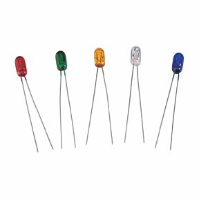 Mini žarnica 6-12V, 5 kosov na beli podlagi, barve rdeča, zelena, oranžna, bela in modra