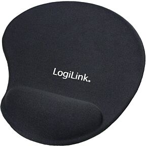 Podloga za miško, v črni barvi, s silikonsko podlago, z gelno blazino za zapestje, z napisom LogiLink v beli barvi