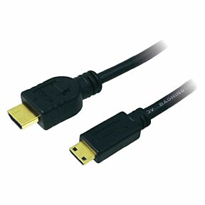 Priključni kabel HDMI-A/HDMI-mini-C v črni barvi , na beli podlagi